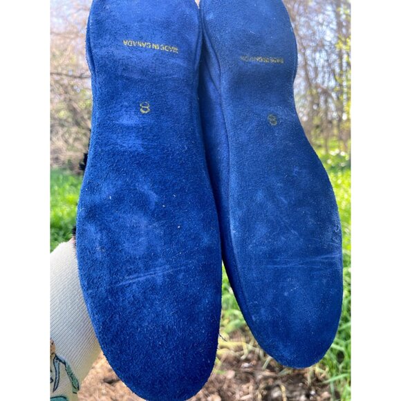 VIntage 1960s Canada Blue Red Suede Fur Womens Moccasin Slipper Sz 8 - Picture 5 of 16